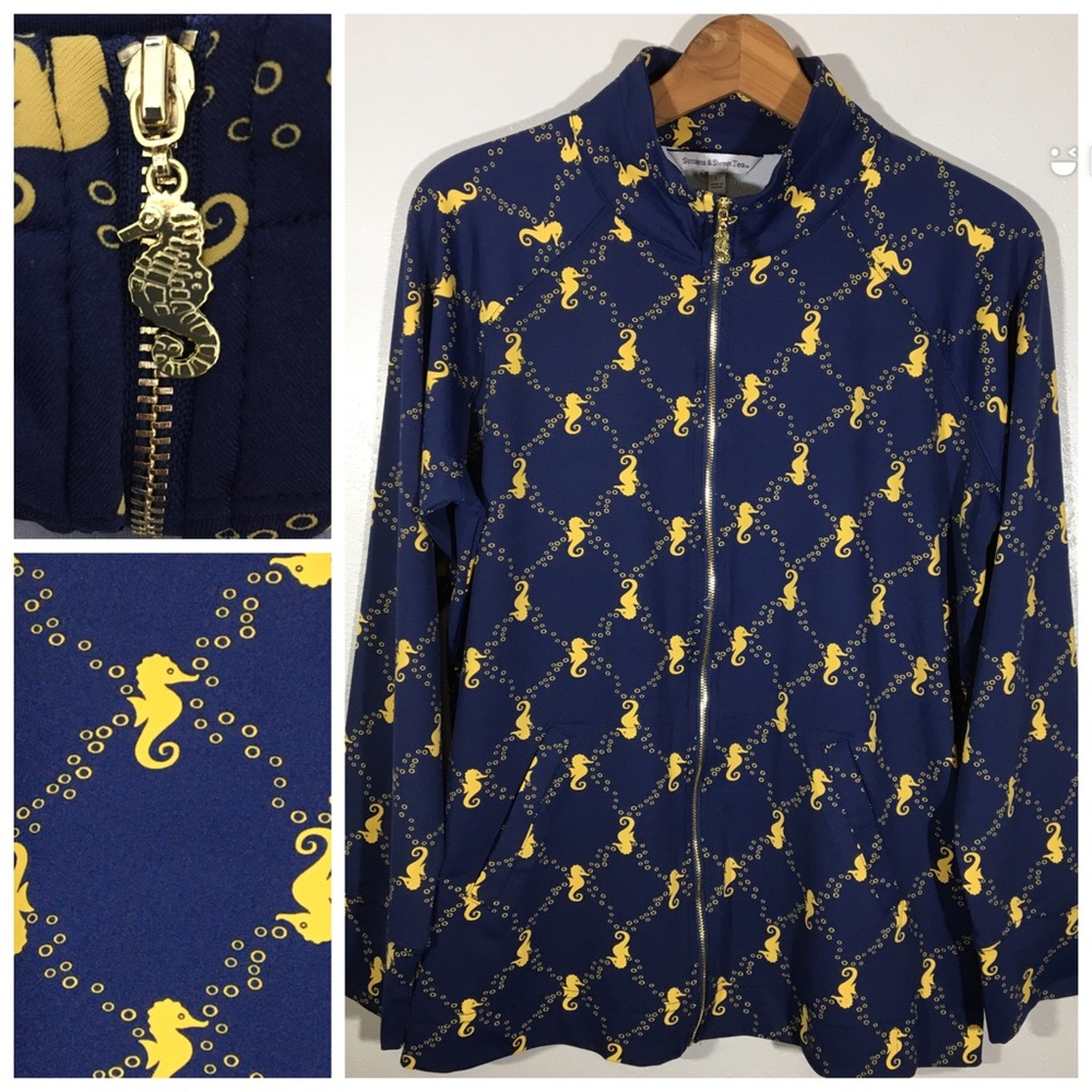 Seahorse Novelty Print Jacket Navy Gold UPF 50 - L